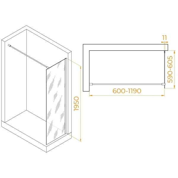 Неподвижная перегородка RGW WA-002G Walk-in 35100206-16 прозрачное 60 см