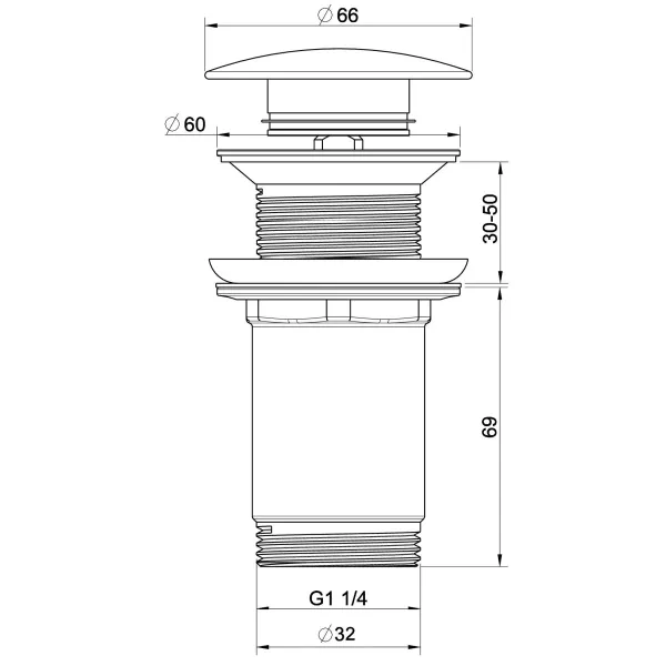 Донный клапан для раковины Wonzon & Woghand WW-88SS09-MW с переливом, белый матовый