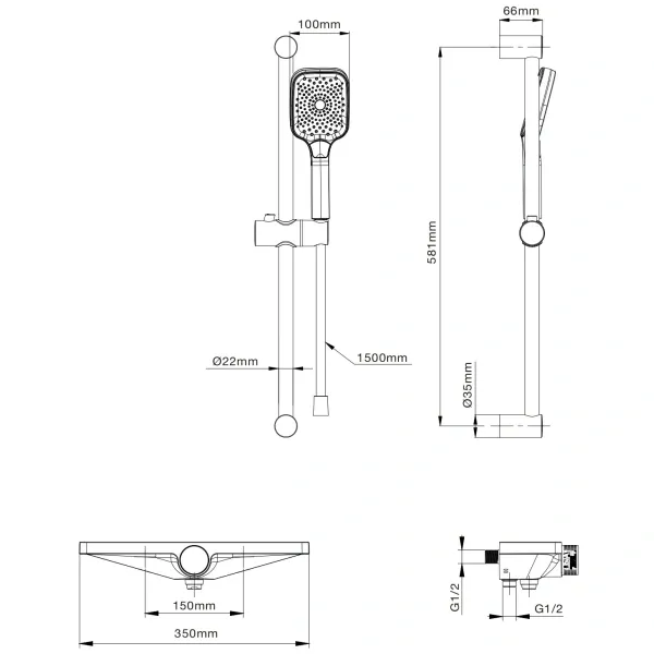 Термостат для ванны Wonzon & Woghand Onix WW-B2551-A-BG с душевым гарнитуром, золотой матовый